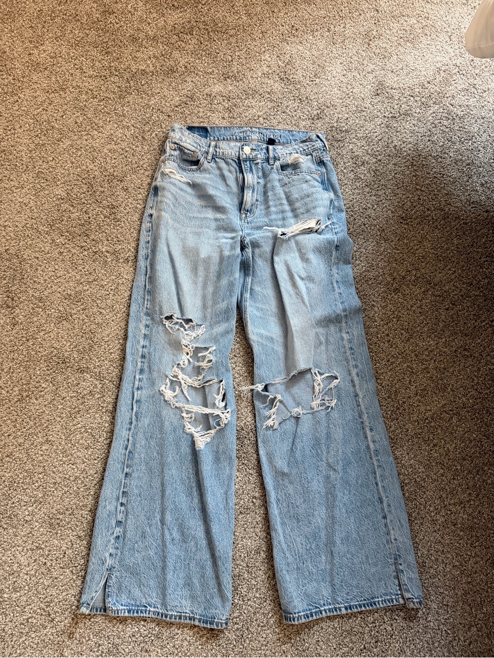 American Eagle Outfitters Light Blue Ripped High-Rise Wide-Leg Jeans